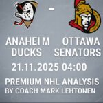 Anaheim Ducks vs Ottawa Senators: West Coast Test In Orange County - Match Preview 21.11.2025 - NHL