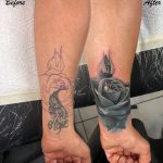 rózsa takarás fekete kar, rose cover béack tattoo arm