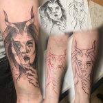 ördög lány késsel kar tetoválás, devil girl with knife arm tattoo