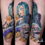 rajzfil színes alkar tetoválás, cartoon colorful forearm tattoo
