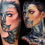 női szűrke színes tetoválás, female filter color tattoo