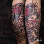 legyező női arc tetoválás, fan female face tattoo