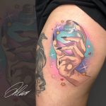 kéz üvegcse színes tetoválás, hand bottle color tattoo