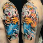 tigris koi ponty színes tetoválás, tiger koi carp colorful tattoo