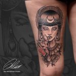 Kleopártra macska Egyiptom fekete fehér tetoválás Ink Man Tattoo Studio, Cleopatra Cat Egypt Black and White Tattoo Ink Man Tattoo Studio