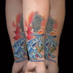 mesefigura kék sárkány színes tetoválás, fairy tale character blue dragon color tattoo