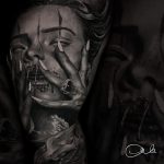 realisztikus tetoválás női portré horror tetoválás fekete fehér szürke tetoválás, realistic tattoo female portrait horror tattoo black white gray tattoo