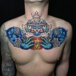 mellkas színes keleti tetoválás, chest colorful oriental tattoo