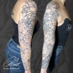 teli kar virágok mandala rózsa babarózsa tavaszi virág tetoválás Budapest, full arm flowers mandala rose baby rose spring flower tattoo Budapest