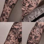 tavaszi virág fekete tetoválás kar, spring flower black tattoo arm
