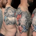 Buddha elefánt Indiai vallás tetoválás takarás felkar, Buddha elephant Indian religion tattoo covering upper arm
