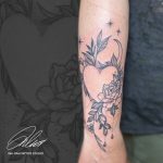 szív virág hold alkar tetoválás, heart flower moon forearm tattoo