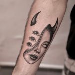 ördög arc szemek tetoválás, devil face eyes tattoo