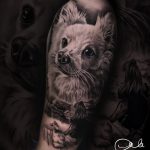 kiskutya kutya kedvenc emlék tetoválás realisztikus fekete fehér, puppy dog ​​favorite memory tattoo realistic black white