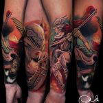 realisztikus színes női harcos tetoválás alkar, realistic colorful female warrior tattoo forearm