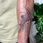 angyal felirat alkar tetoválás Budapest, angel lettering forearm tattoo Budapest