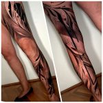 egész láb levél pálmalevés tetoválás, full leg palm leaf eating tattoo