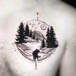hegy erdő farkas mellkas tetoválás Budapest, mountain forest wolf chest tattoo Budapest