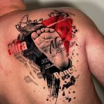 gyermek baba láb név születés emlék család trash polka tetoválás, child baby leg name birth memory family trash polka tattoo