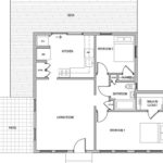 Detailed floor plan of a North Park home featuring a 3-bedroom, 2-bathroom layout with a sunken living room, dual fireplaces, and an expansive outdoor patio and yard.