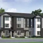 Hawthorne East Village - Rear Lane Towns Modern three-story rear lane townhomes in Hawthorne East Village featuring a contemporary mix of grey brick, stone masonry, and dark paneling with flat roof accents.