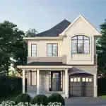 A two-story detached single-family home in Milton Village showcasing a contemporary white and grey stone exterior with a covered front porch and integrated garage.