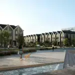 Rendering of Aura Towns Streetscape at the Lakeview Village Master-Planned Community in Mississauga