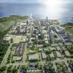 Aerial rendering of the Lakeview Village Master-Planned Community