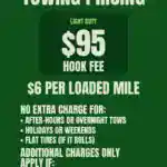 Freeway Towing & Storage Phoenix AZ towing prices showing $95 hook fee and $6 per loaded mile