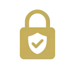 Gold padlock icon symbolizing SSL security and privacy protection for players