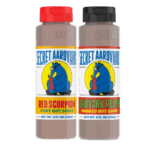 Bottle of Red Scorpion hot sauce and Aardvark Reaper Smoked hot sauce.