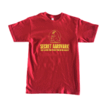 Red Secret Aardvark T-shirt with Yellow Secret Aardvark logo