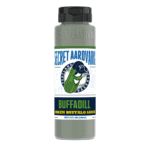 Bottle of Buffadill Green Buffalo Sauce with black cap