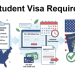 Infographic of USA student visa steps from checklist to passport.