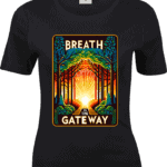 Czarna koszulka damska Breath is the Gateway z grafiką oddechu, Vibes Goods