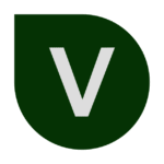 Green Viochar logo with a grey V on a see-through background