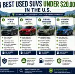 Best used SUVs under 20000 in the U.S. including Toyota RAV4, Honda CR-V, Mazda CX-5, Subaru Forester, Hyundai Tucson, and Toyota Highlander