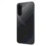 Back of a black Samsung smartphone with a vertical triple-camera module and flash. (rear view)