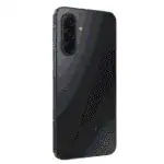 Back view of a black Samsung smartphone with a vertical triple-camera module and flash