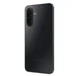 Back view of a black Samsung smartphone with a vertical triple-camera array in the top-left corner.