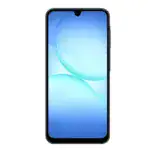Front view of a black smartphone with a blue gradient wallpaper and rounded edges, notch at the top center.