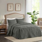 Madison Park Quebec 3 Piece Split Corner Pleated Quilted Bedspread in Dark Grey, King MP13-6475