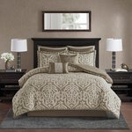 Madison Park Odette 8 Piece Jacquard Comforter Set in Tan/Ivory, Queen MP10-6287