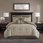 Madison Park Odette 8 Piece Jacquard Comforter Set in Tan/Ivory, King MP10-6288