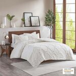 Madison Park Pacey 3 Piece Tufted Cotton Chenille Geometric Comforter Set in Off-White, Full/Queen MP10-5987
