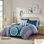 Intelligent Design Loretta Boho Comforter Set with Bed Sheets in Navy, Twin XL ID10-1375