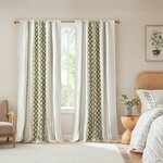 INK+IVY Imani Cotton Printed Curtain Panel with Chenille Stripe and Lining in Green, 50x95" II40-1351