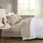 Madison Park 600 Thread Count Cooling Cotton Blend 4 PC Sheet Set in Khaki, King MP20-8973