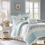 Madison Park Dawn 9 Piece Cotton Percale Duvet Cover Set in Aqua, Queen MP12-389