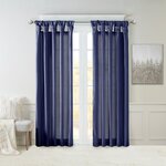 Madison Park Emilia 100% Polyester Solid Faux Silk Lined Twist Tab Window Curtain in Navy, 50x95" MP40-6317